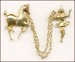 LADY & PRANCING HORSE CHATELAINE PINS